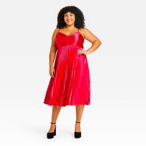 NWOT - Ava and Viv Pink Pleated Midi Dress - 1X